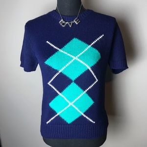 Vintage Diane Von Furstenberg short sleeve Argyle sweater